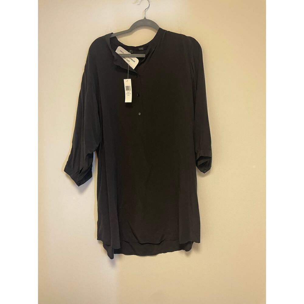 Eileen Fisher Mandarin Collar Boxy Shirt 100% Silk NWT